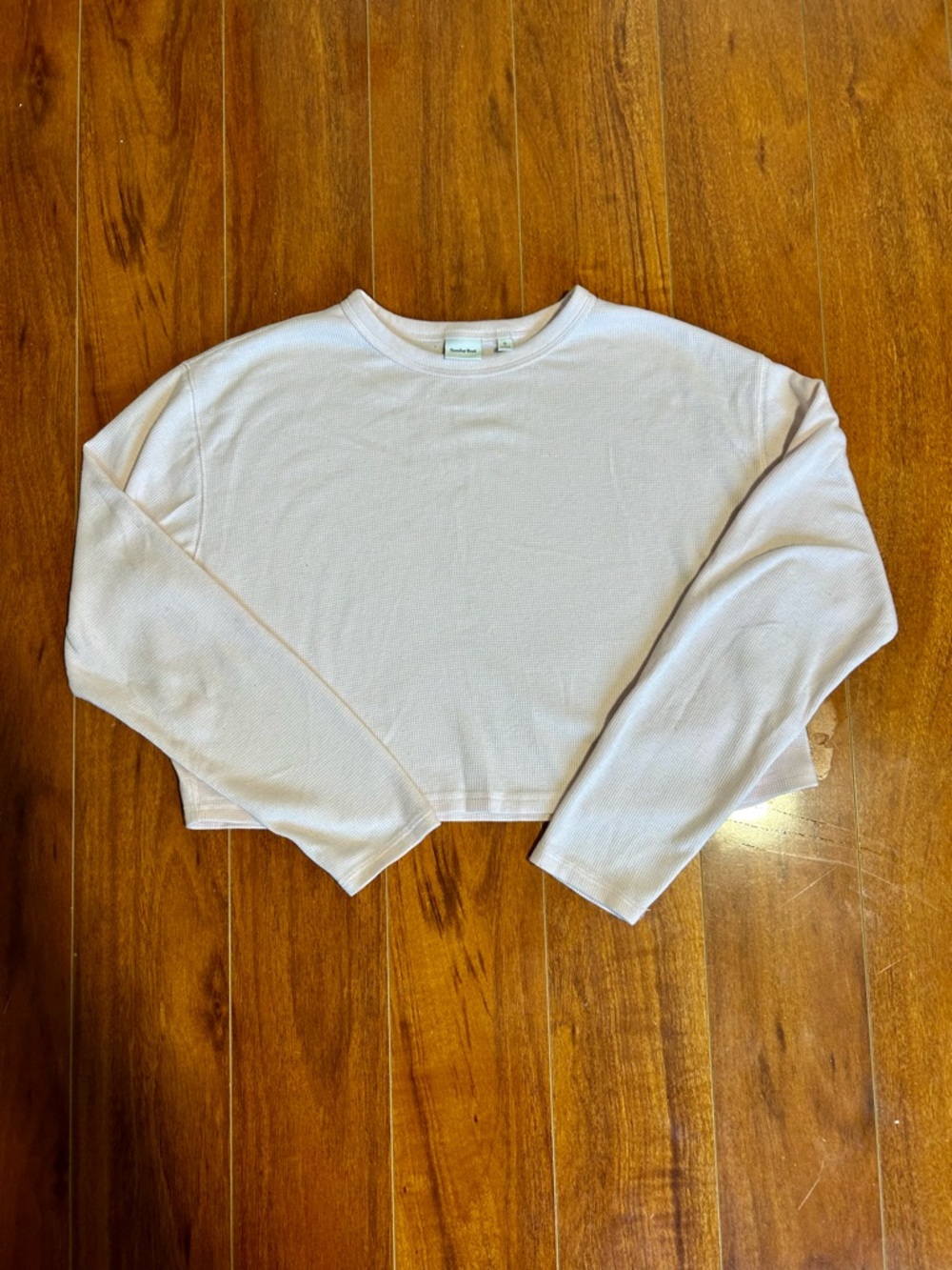 Sunday Best Cropped Long-Sleeve Crewneck Top — Pale Pink
